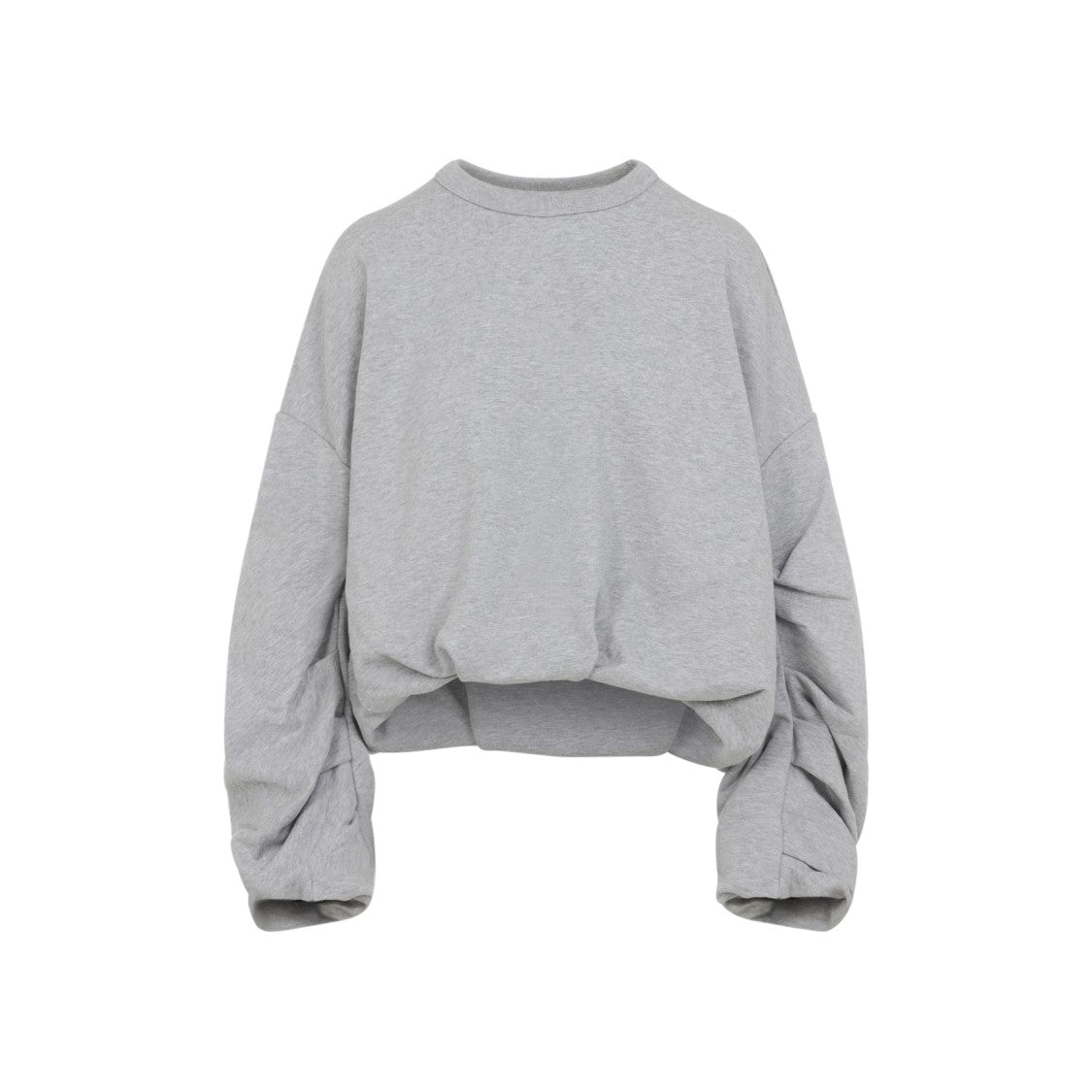 Dries Van Noten Grey Cotton Sweatshirt With Ruched Sleeves And Cropped Hem