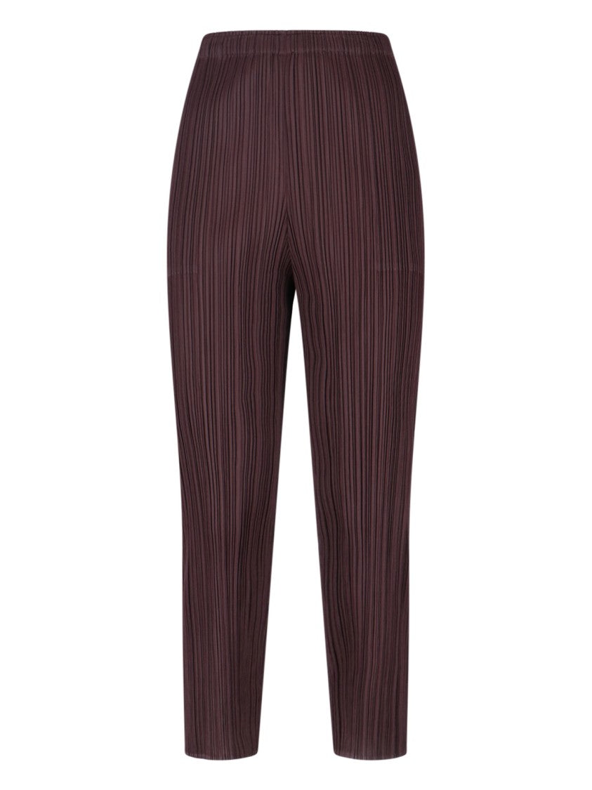 Pleats Please Pleated Brown Trousers With Cropped Cut