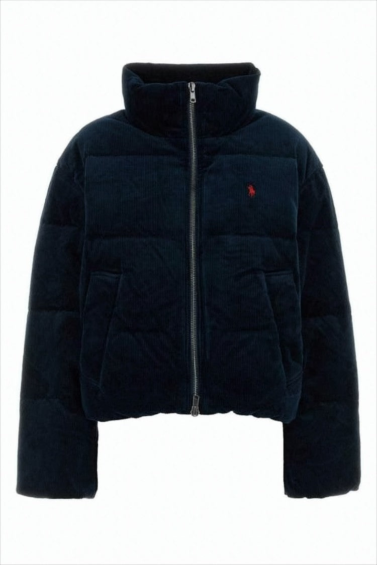 Polo Ralph Lauren Cropped Black Quilted Puffer Jacket With High Collar