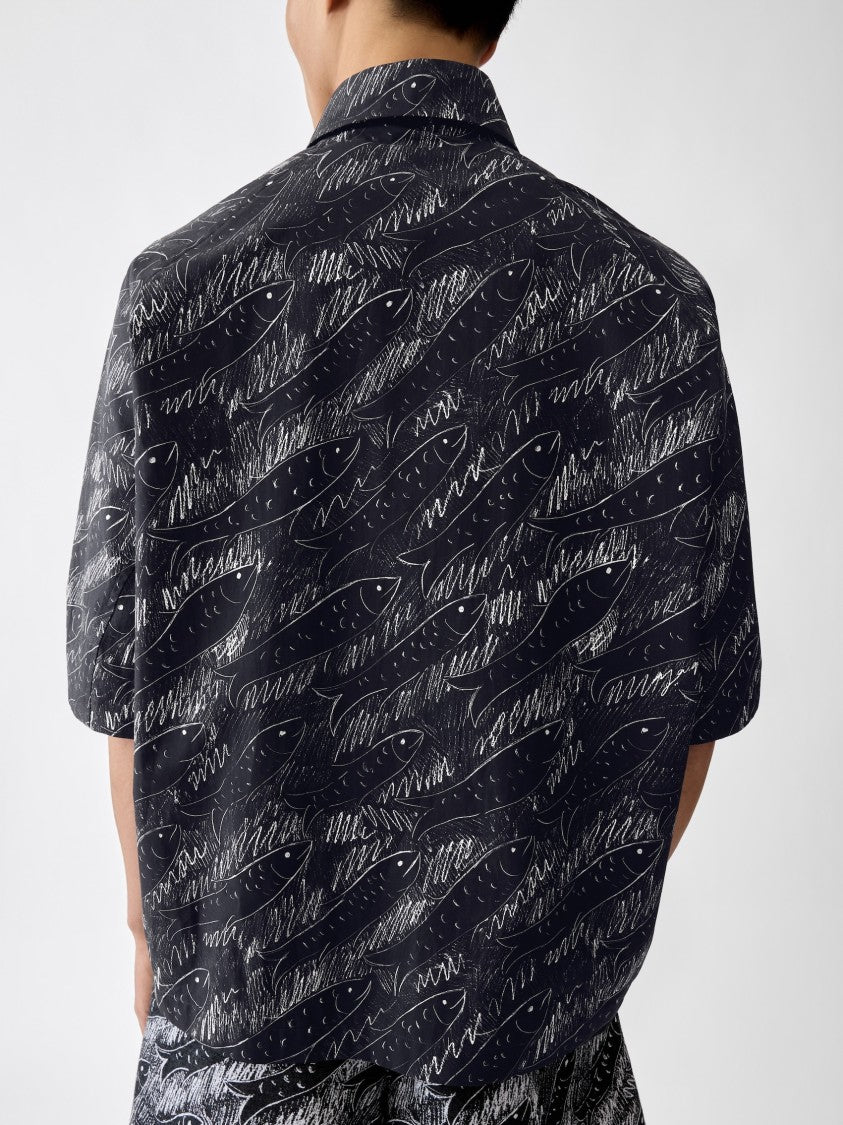 Jacquemus Relaxed Silk-Blend Abstract Fish Shirt