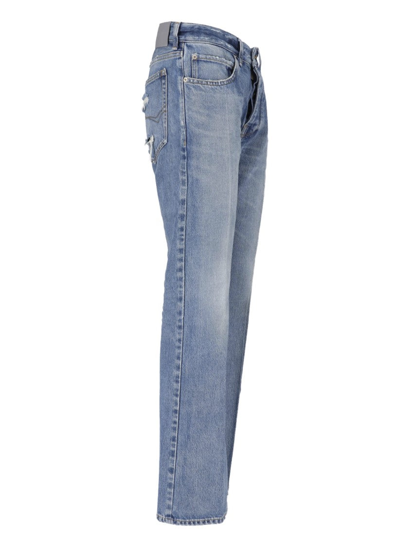 Balenciaga Straight-Leg Blue Cotton Denim Jeans With Distressed Details