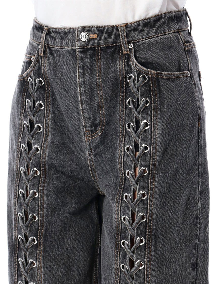 Rotate Cotton Denim Laced Leg Pant