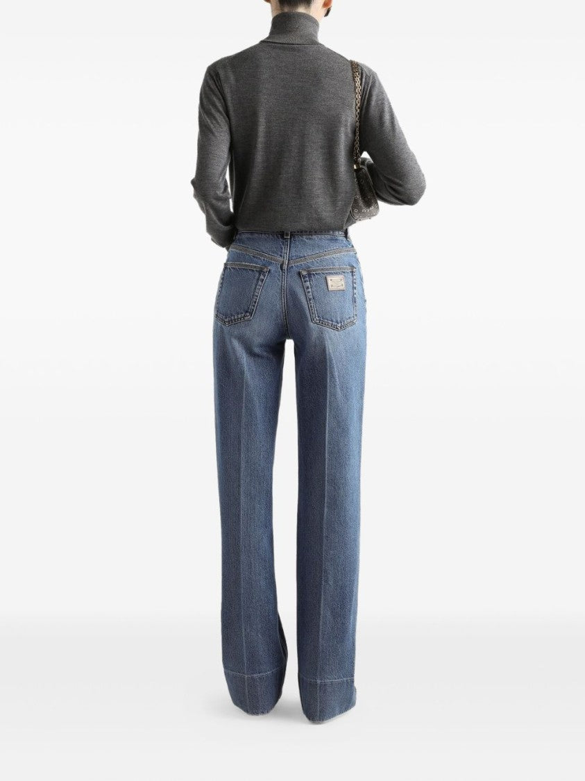 Dolce & Gabbana High-Waisted Blue Cigarette Jeans With Logo Detail