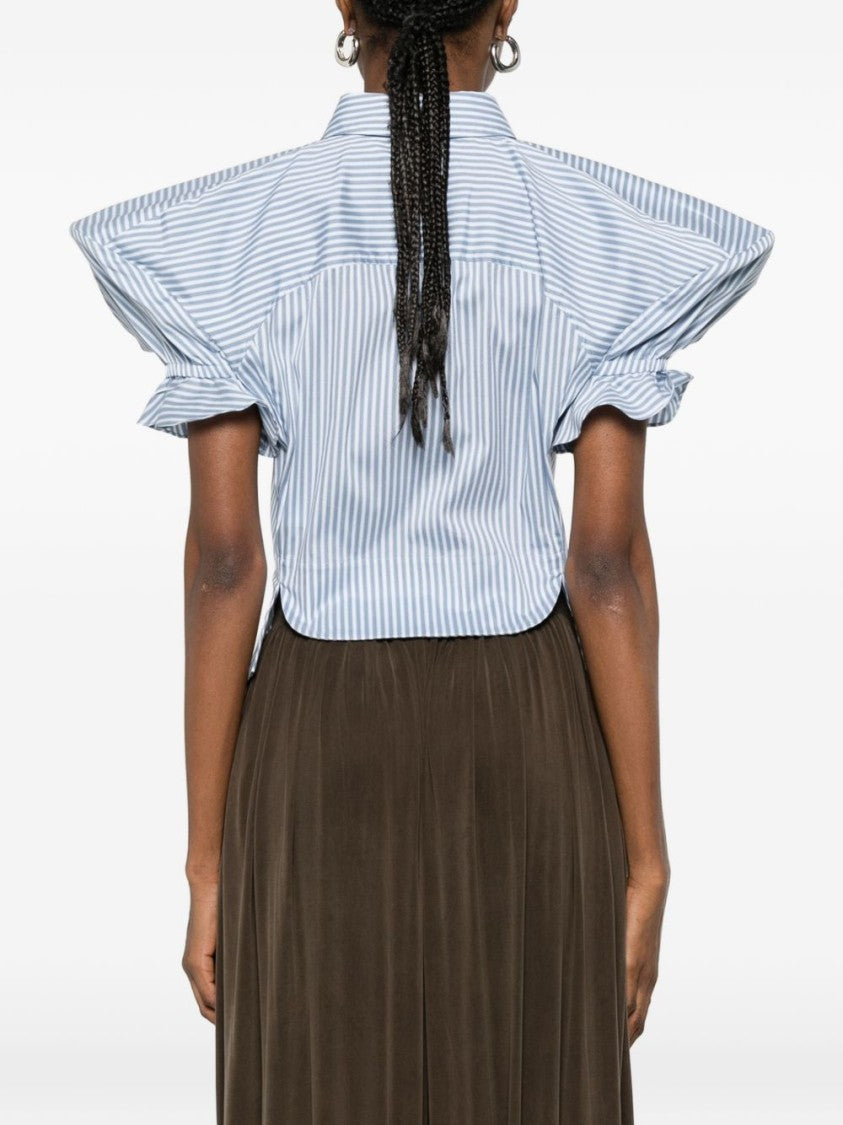 Vivienne Westwood Blue Striped Gathered Sleeve Button Top
