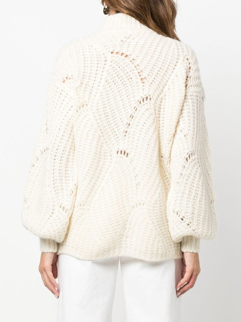 Agnona Open-Knit Sweater With Balloon Sleeves