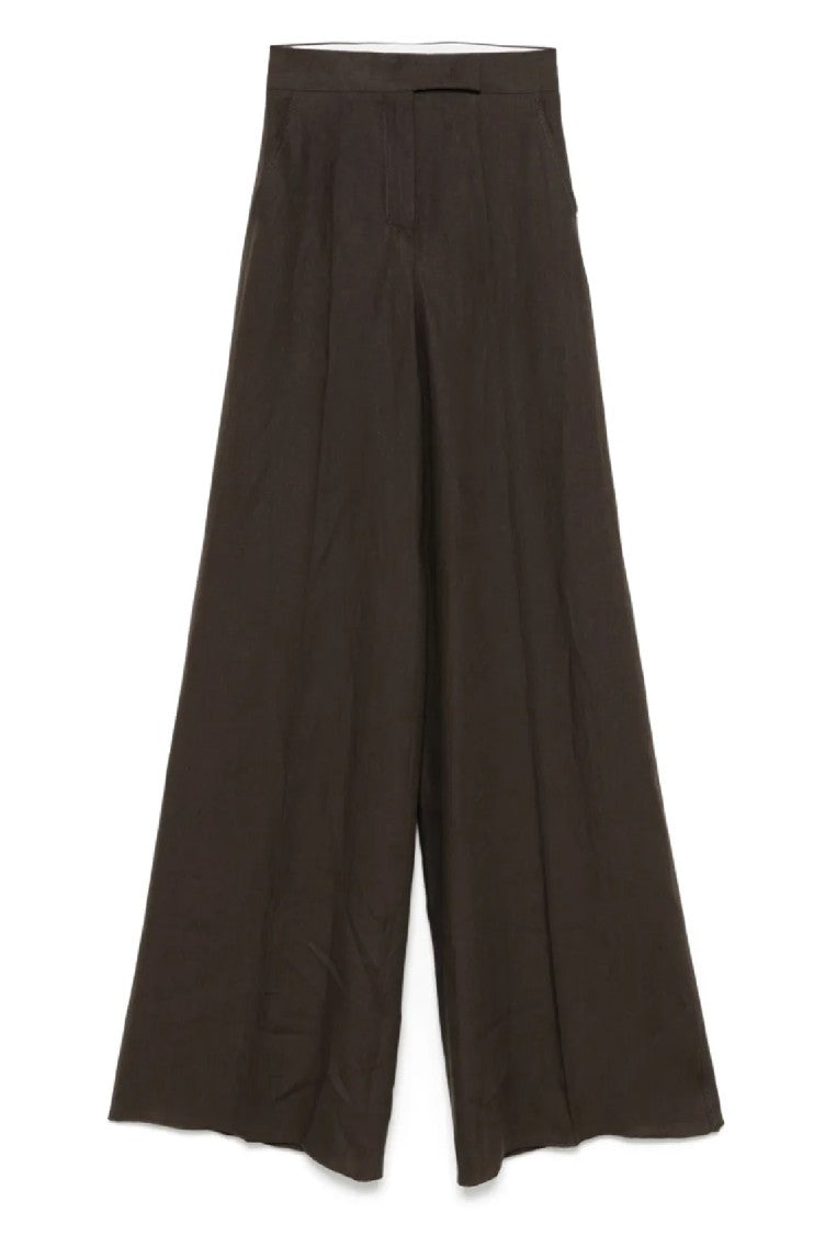 Max Mara Wide-Leg Brown Linen Trousers With High Waist Design