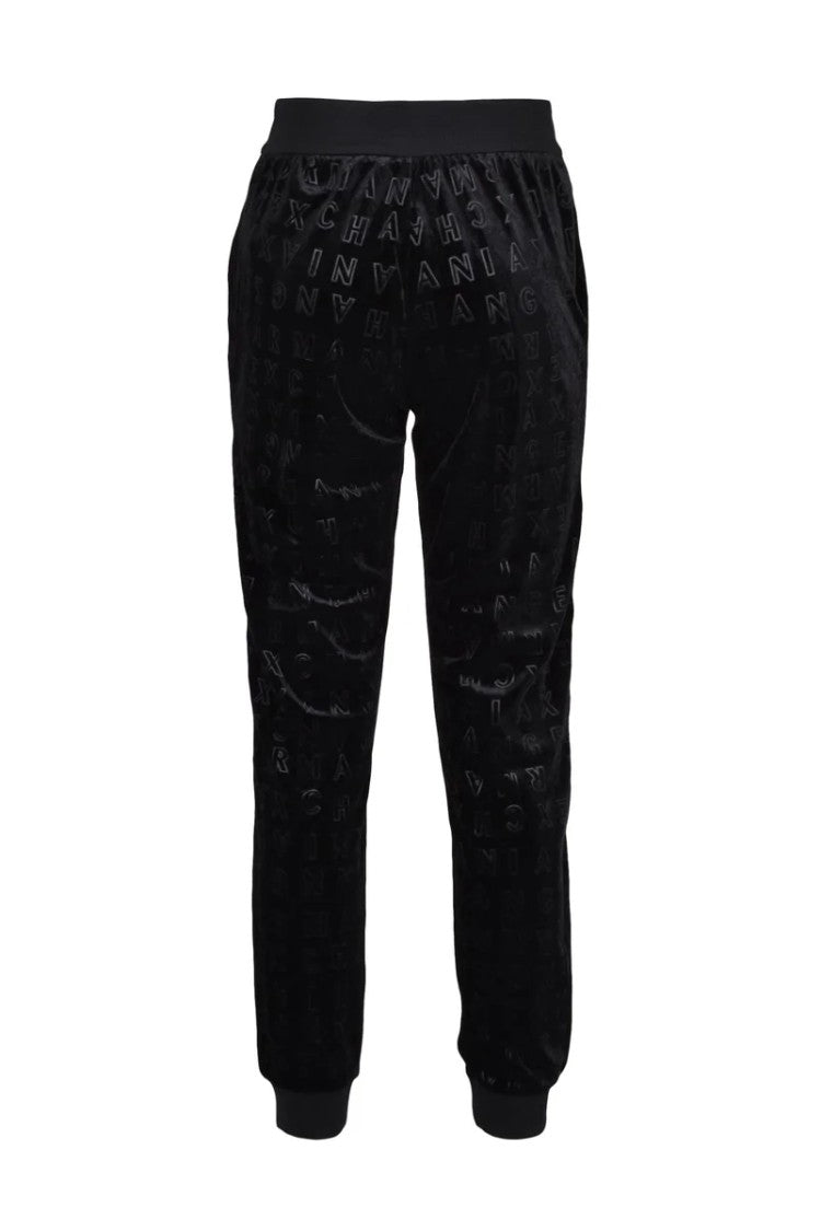 Armani Exchange Black Velvet Tracksuit Set With Embossed Lettering