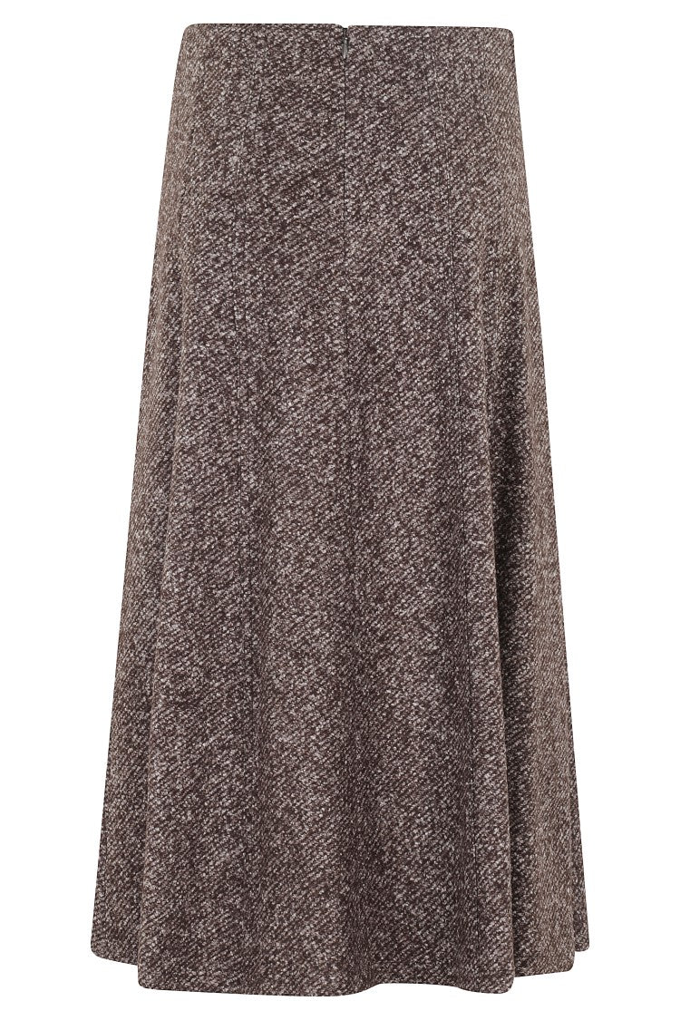 Seventy Flared Midi Skirt In Textured Dark Brown Wool