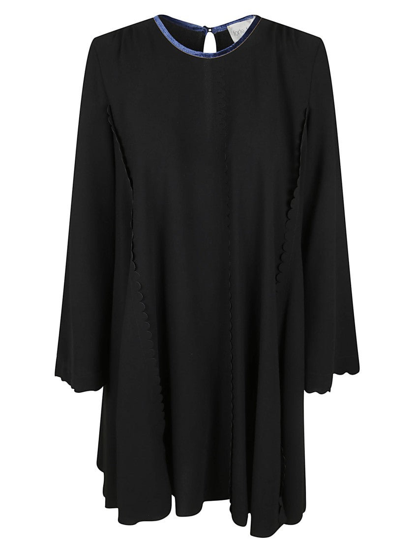 Forte Forte Black Dress With Loose Silhouette And Scalloped Edges