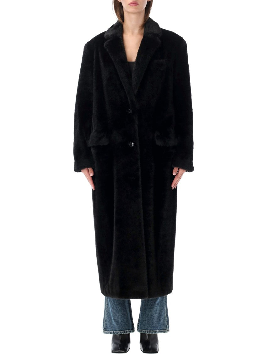 Stand Studio Black Emmie Fur Long Straight Faux Fur Coat
