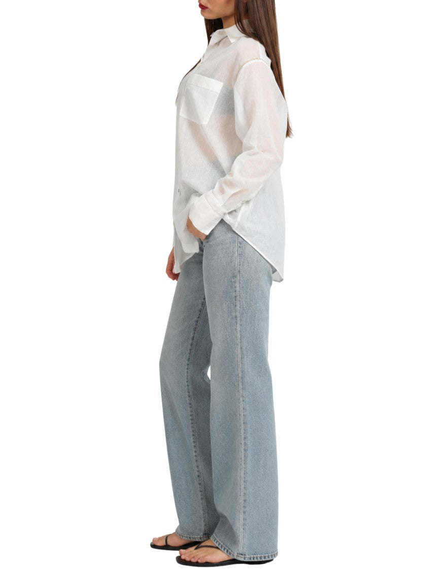 Forte Forte White Gold Beaded Embroidered Cotton Voile Shirt