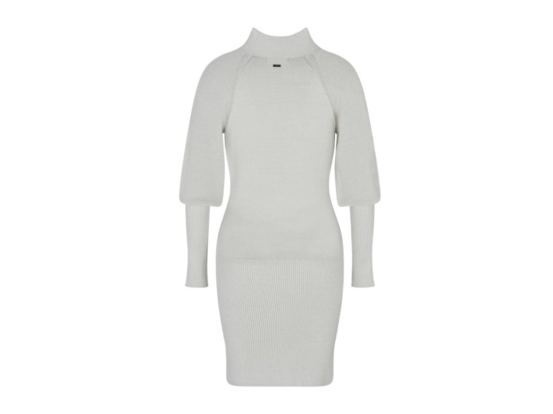 Armani Exchange Beige Fitted Midi Dress With High Neckline