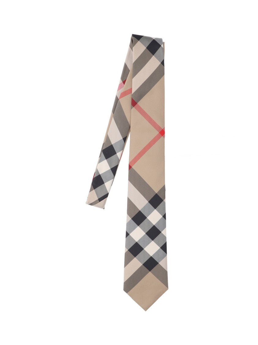 Burberry Beige Silk Tie With All-Over Check Pattern