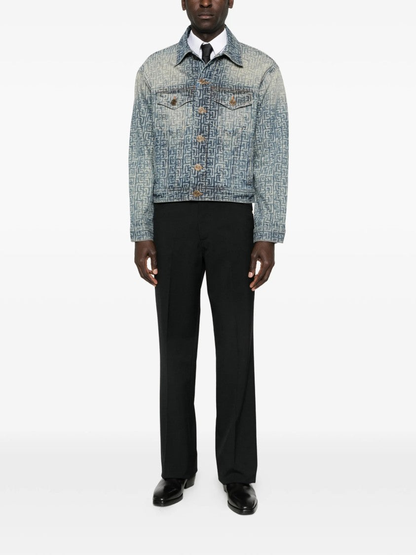 Balmain Faded Blue Monogram Denim Jacket