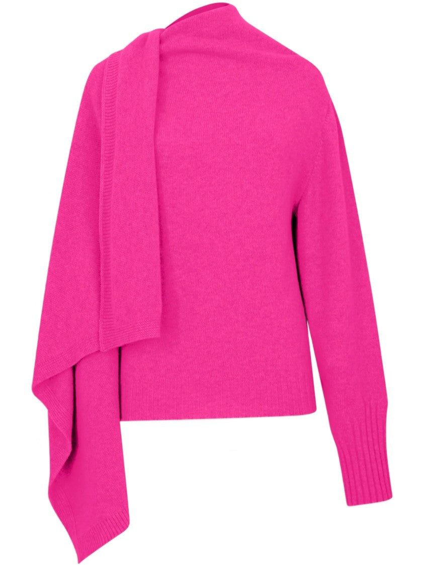 The Attico Canvas Asymmetrical High Neck Knit Sweater