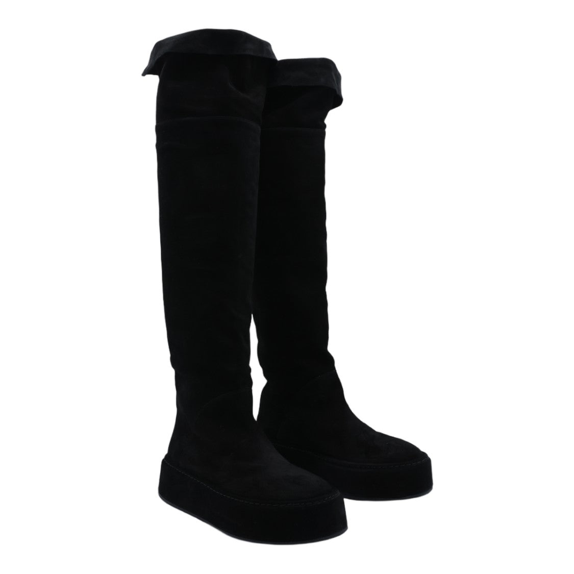 Casadei Tall Black Suede Sneakers With Platform Sole And Folded Cuff Detail