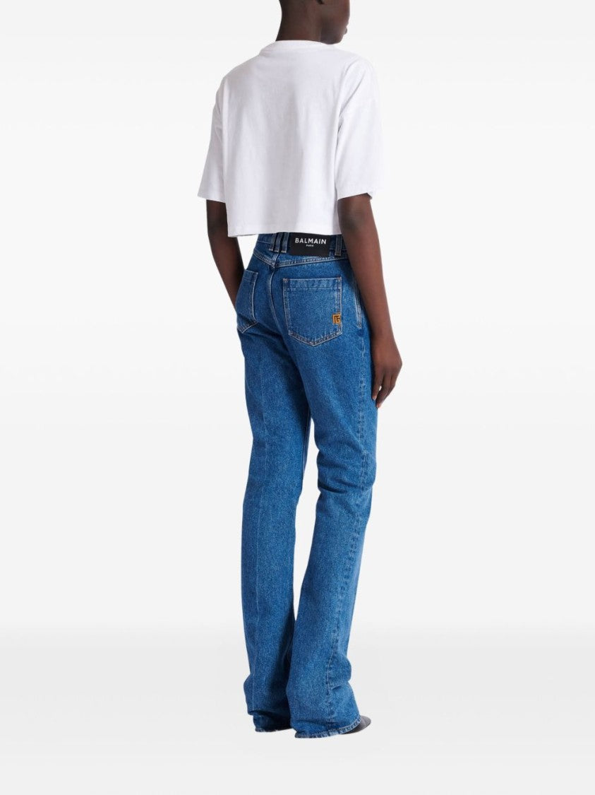 Balmain Medium Blue High-Waisted Bootcut Jeans