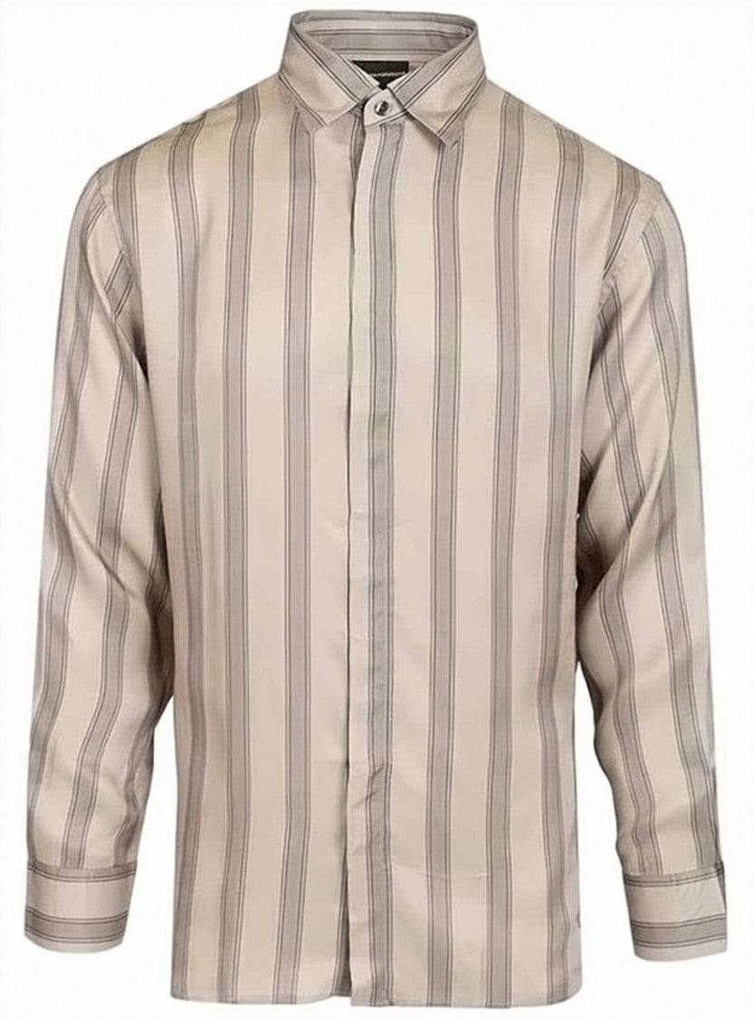 Emporio Armani Striped Flowing Viscose Classic Collar Shirt