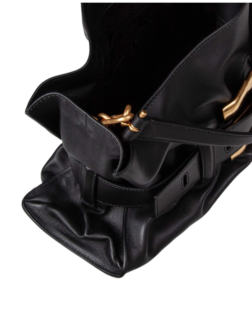 Balmain Anthem Medium Leather Handbag, Black