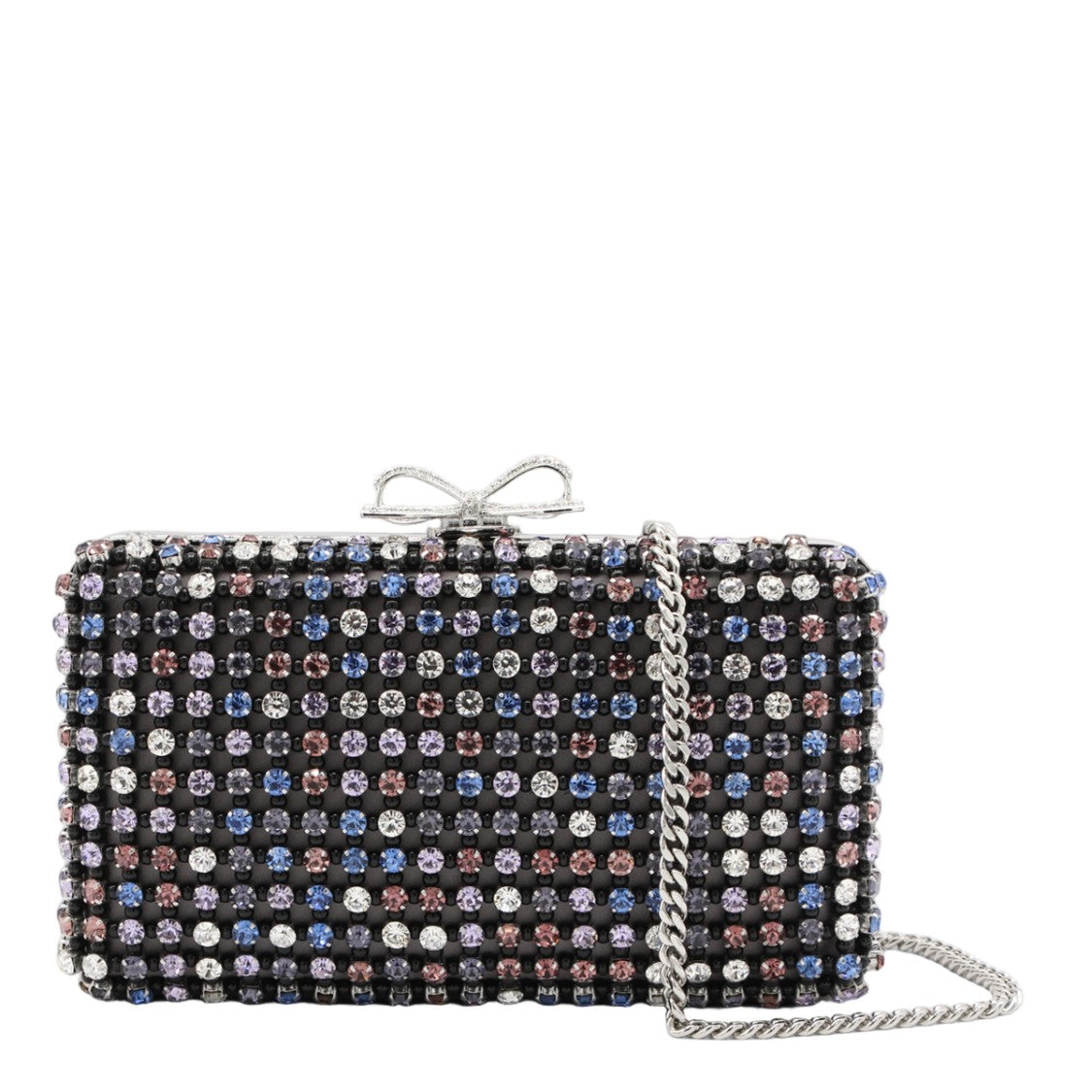 Self-Portrait Rectangular Clutch Bag With Multicolored Rhinestones