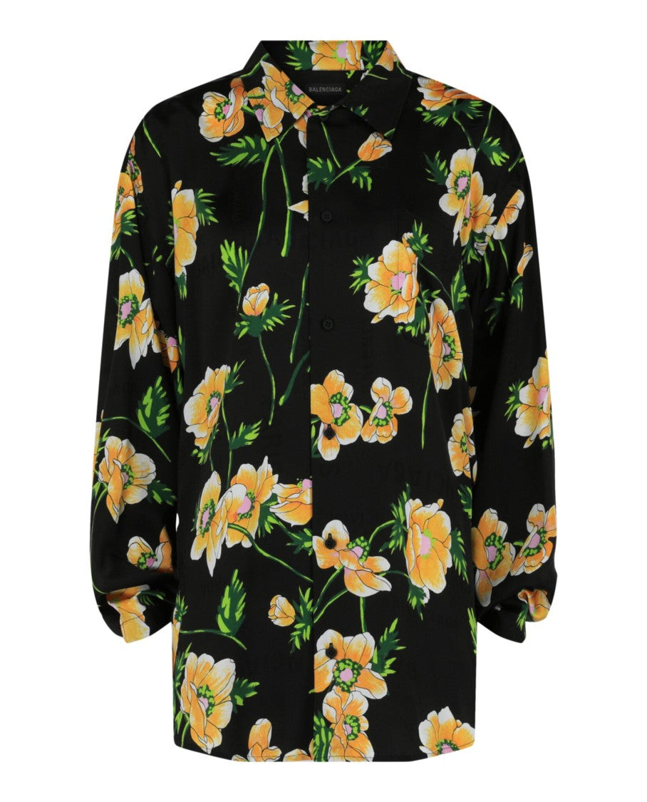 Balenciaga Minimal Long-Sleeve Floral Shirt