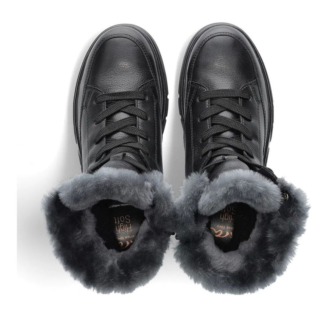 Ara Black Rom Wedge Fur Collar Ankle Boots
