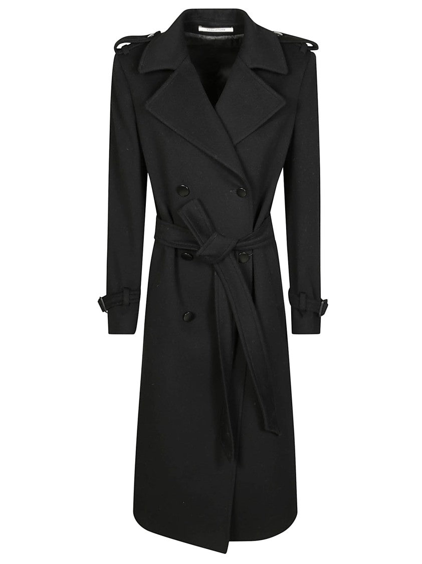 Tagliatore Double-Breasted Cashmere Trench Coat With Belted Waist
