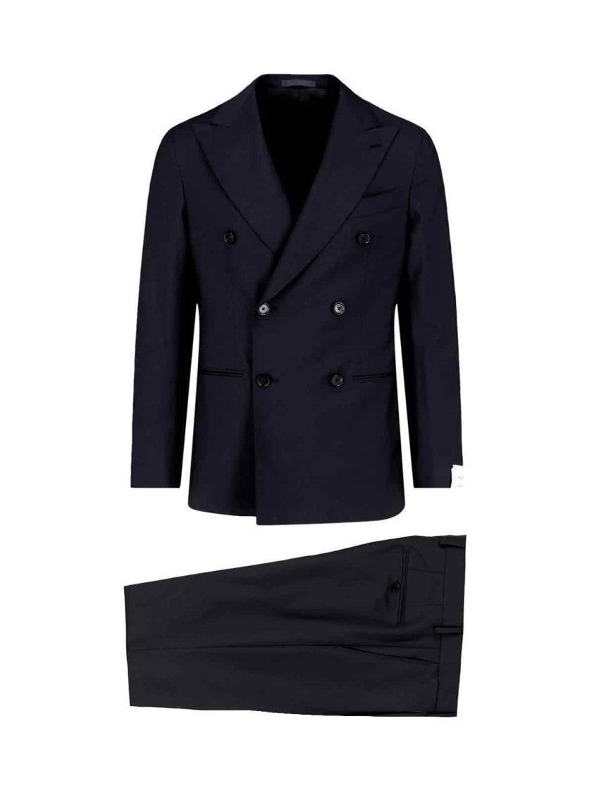 Caruso Black Double-Breasted Wool-Mohair Tailored Suit