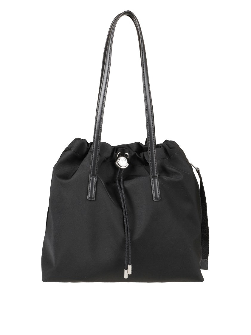 Moncler Spacious Black Tote Bag With Drawstring Closure