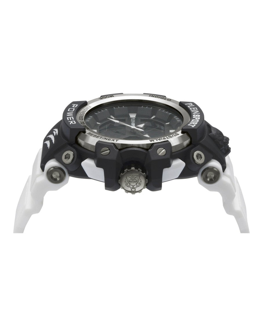 Plein Sport Digital Combat Watch With Rugged Black Case And Silicone Strap