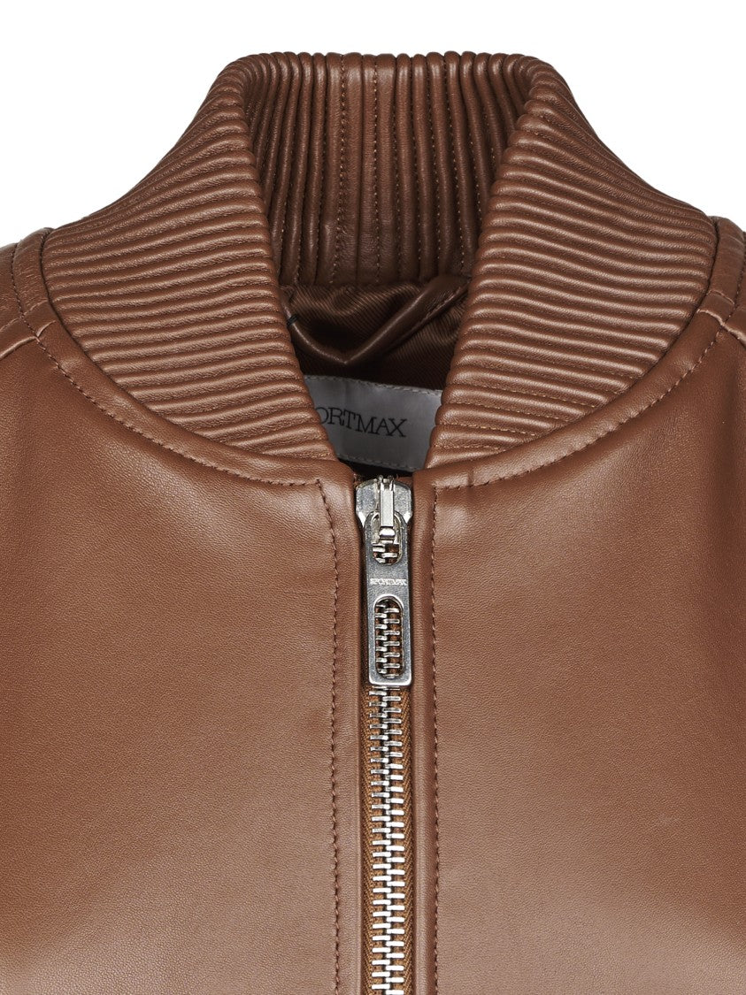 Sportmax Cropped Leather Jacket With Ribbed Details And Zippered Accents