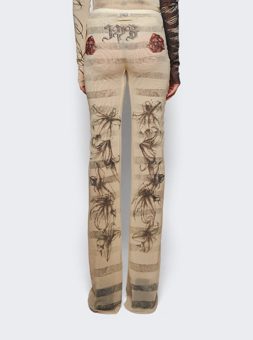 Jean Paul Gaultier Mesh Tattoo Marinière Pants Ecru