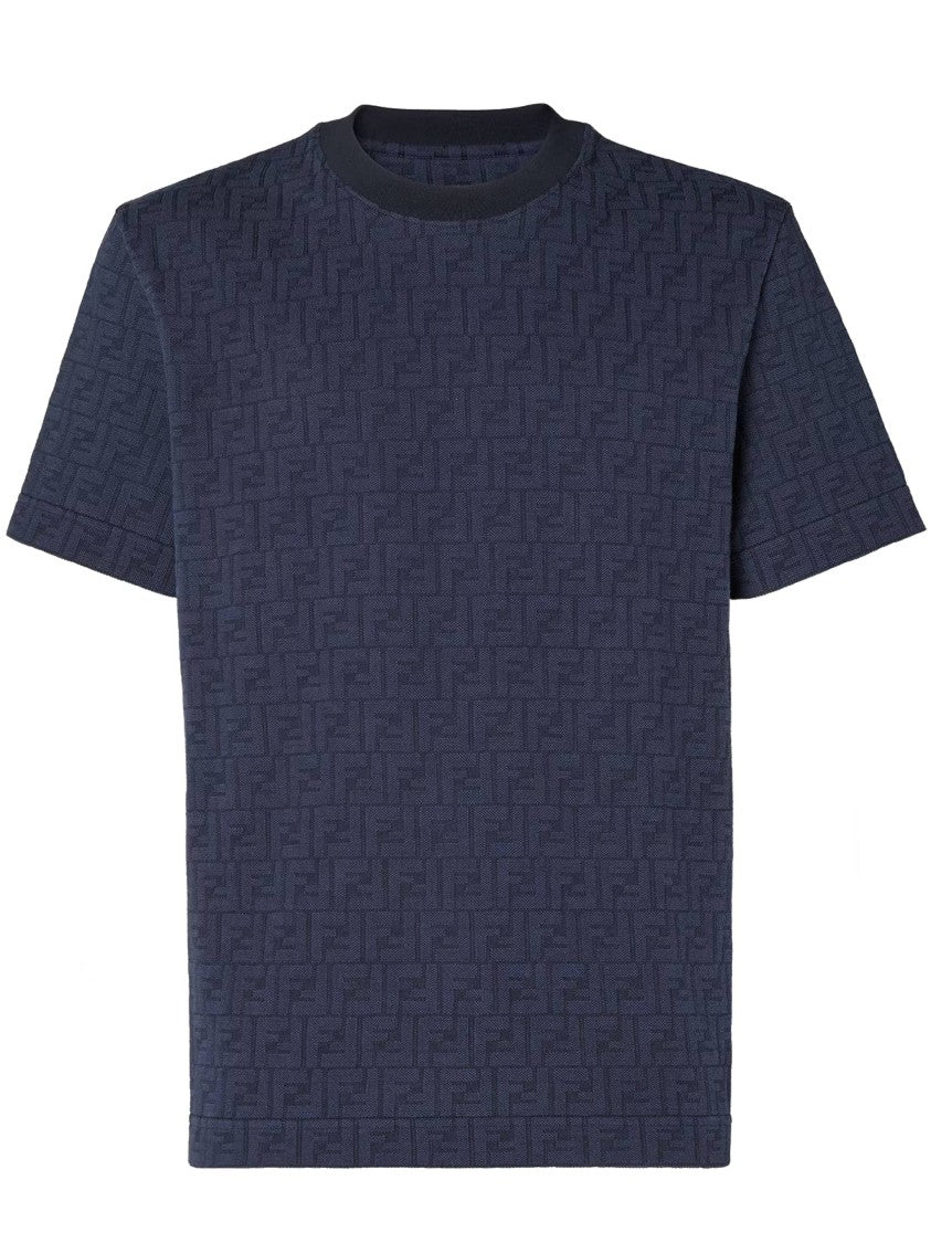 Fendi Short-Sleeved T-Shirt With Textured Pattern And Ribbed Collar