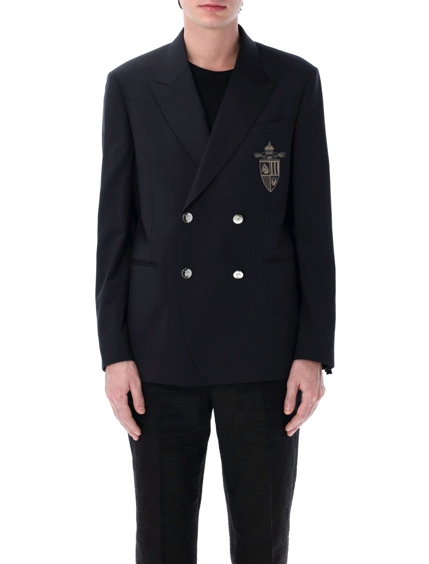 Fendi Double-Breasted Night Blue Blazer With Peak Lapel