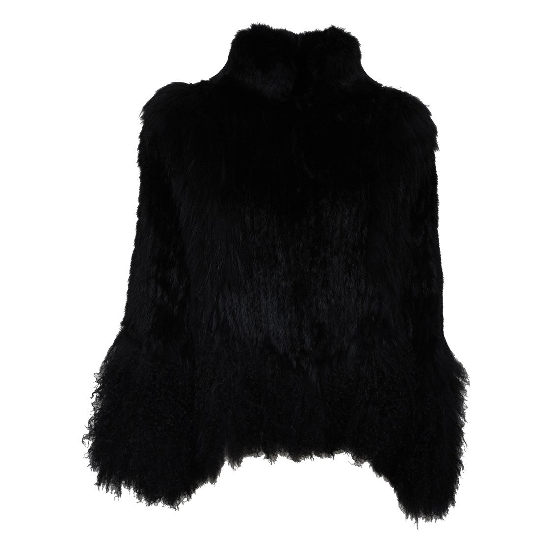Parosh Black Bell-Sleeve Short Faux Fur Jacket
