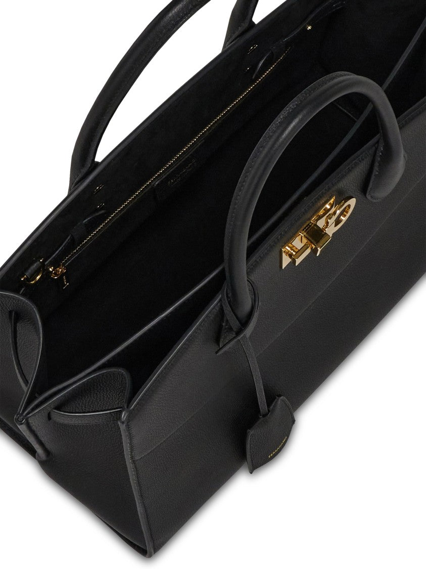 Ferragamo Structured Rectangular Handbag With Gold-Tone Turn-Lock Closure