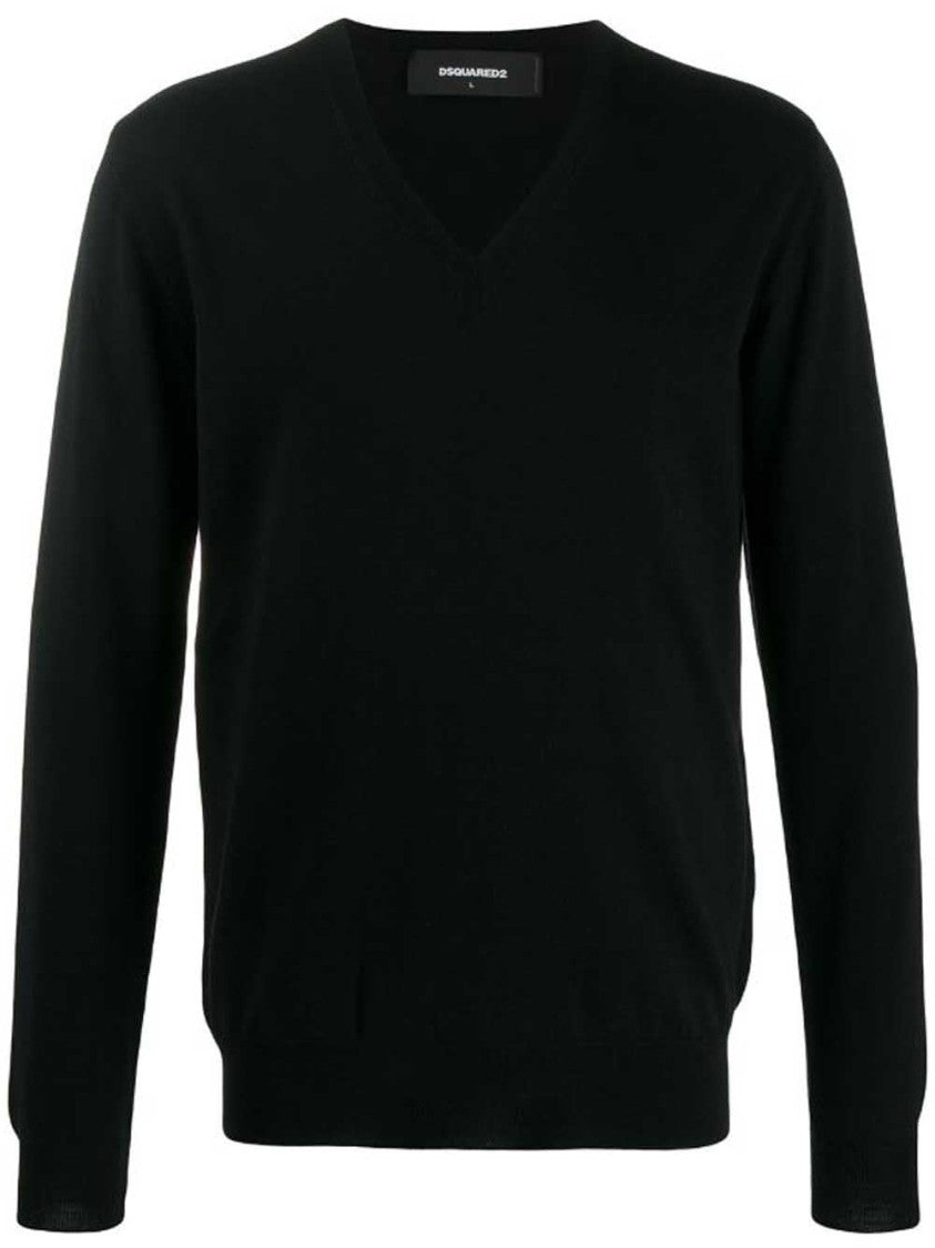 Dsquared2 V-Neck Black Pullover With Bold Logo Detail