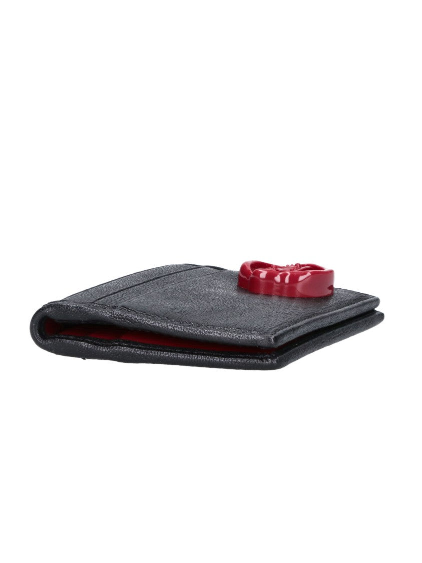 Vivienne Westwood Black Orb Red Logo Card Slot Leather Wallet