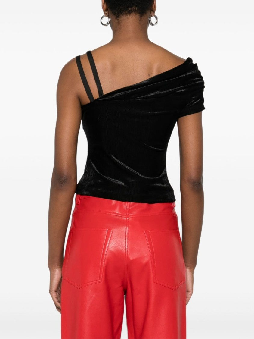 Versace Jeans Couture Asymmetrical Velvet Top With Modern Buckle Detail