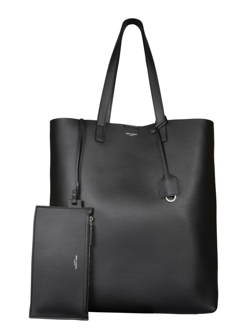 Saint Laurent Structured Black Calf Leather Borsa Shopping Tote
