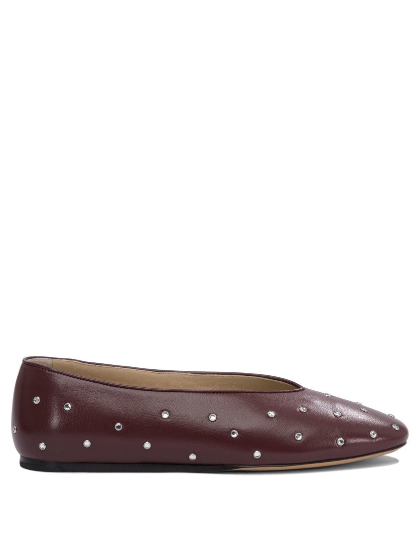 Le Monde Béryl Burgundy Studded Leather Ballerinas