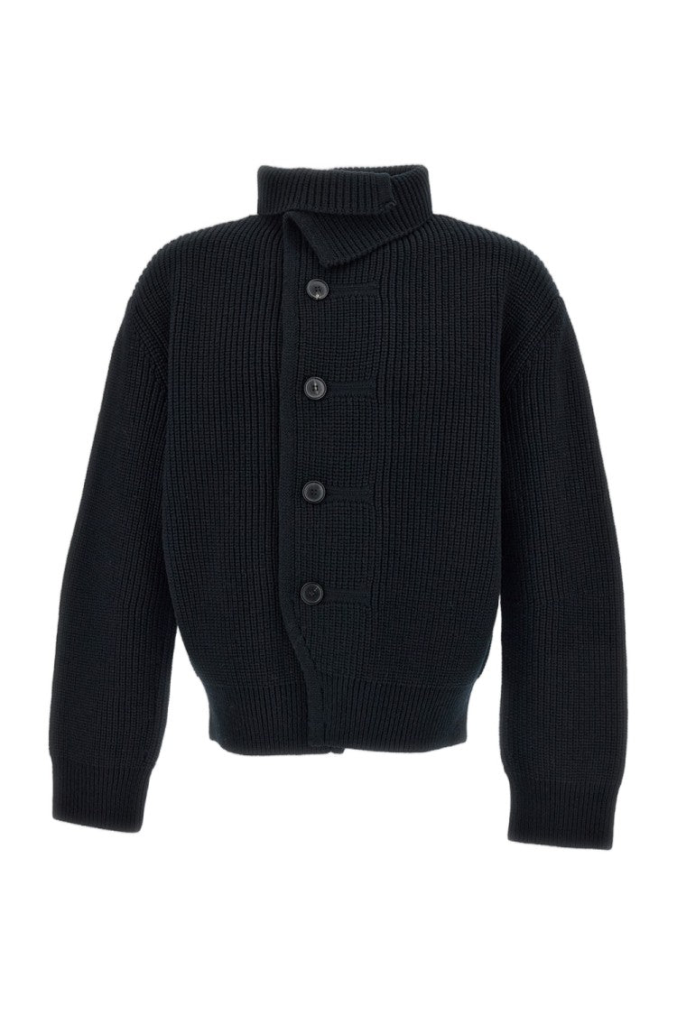 Dries Van Noten Heavy Ribbed-Knit Wool Cardigan With Asymmetric Button Closure