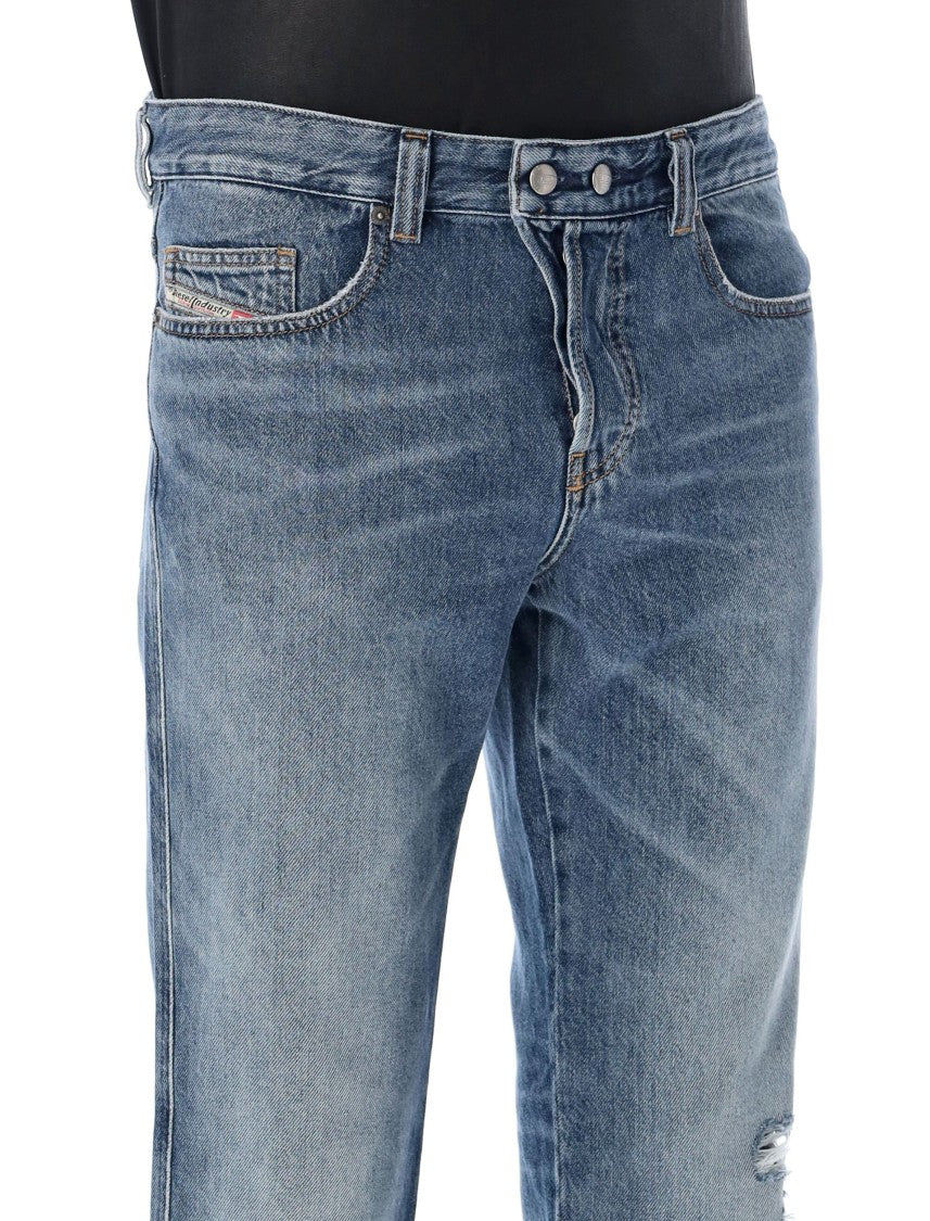 Diesel Blue Wash Split Hem Relaxed Jeans