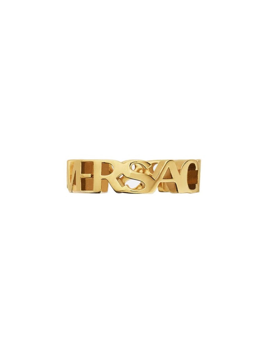Versace Cut-Out Logo Ring In Polished Gold Finish