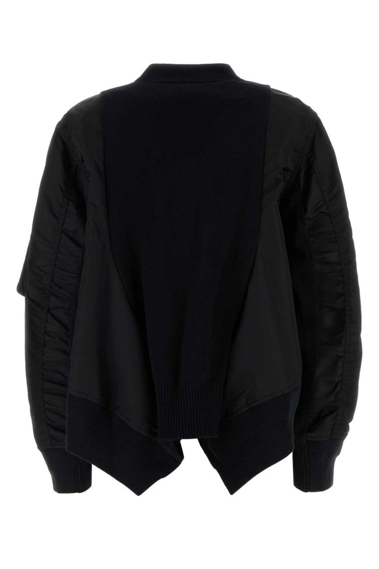 Sacai Black Cotton Blend And Nylon Bomber Jacket