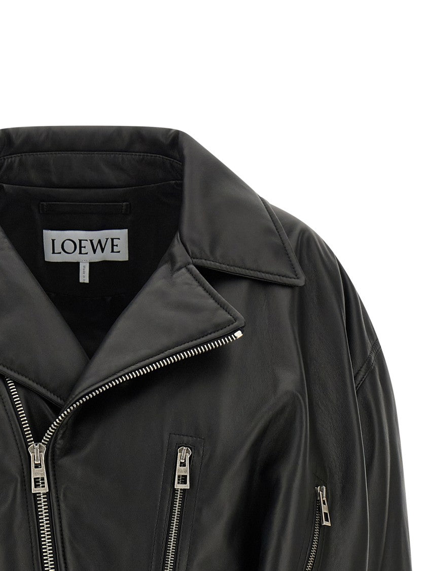 Loewe Cropped Lamb Nappa Leather Biker Jacket With Asymmetric Zip Closure