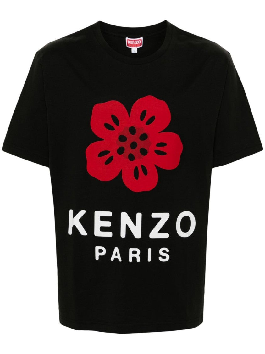 Kenzo Graphic Black T-Shirt With Red Floral Design