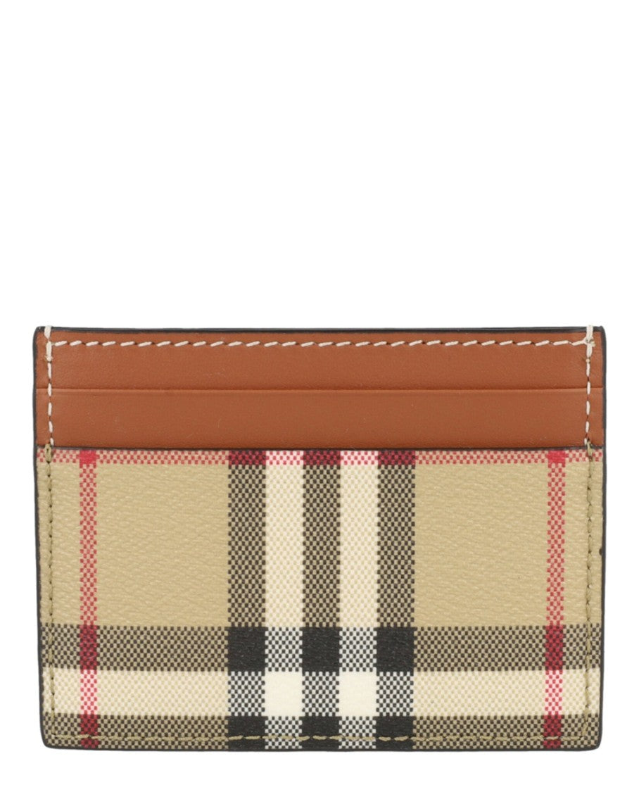 Burberry Sandon Check Card Holder With Calfskin Leather Trim