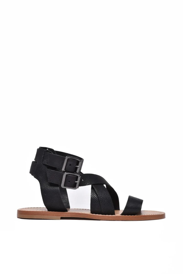 Post & Co Leather Sandal With Strap - Black