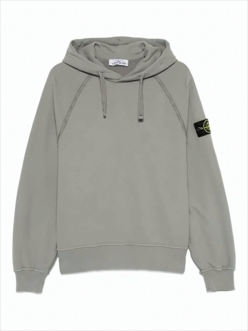Stone Island Relaxed Fit Grey Hoodie With Signature Patch Logo
